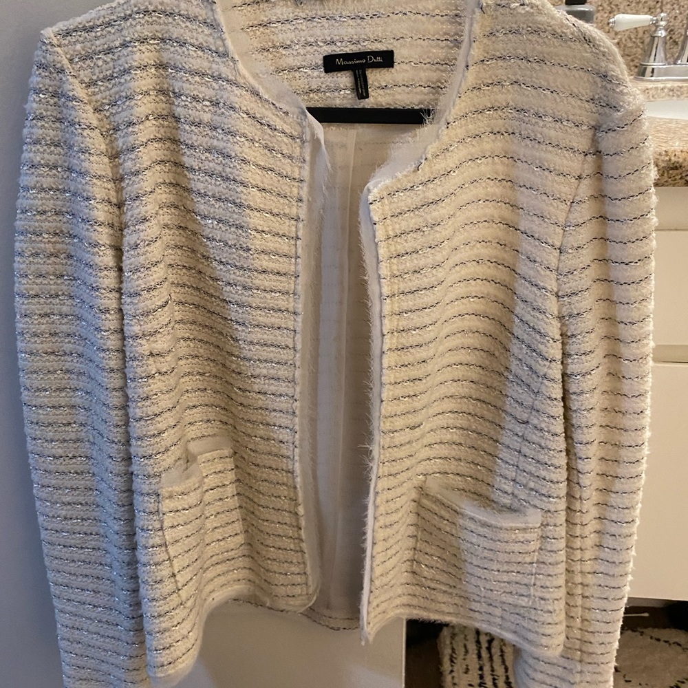 Massimo Dutti women cream blazer with silver and black stitching
